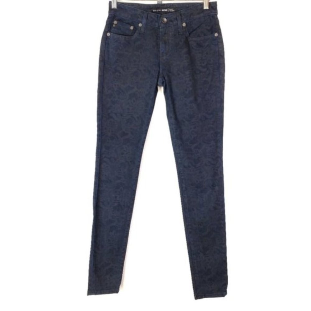 Big Star Envy Low Rise Cigarette Skinny Jeans Floral Lace Print Navy Blue 26 NWT - Picture 2 of 6